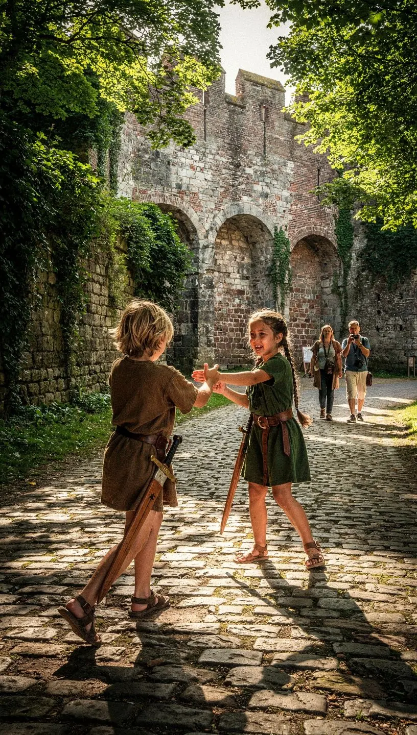 Detailopname van de stenen structuur van de fortificaties.